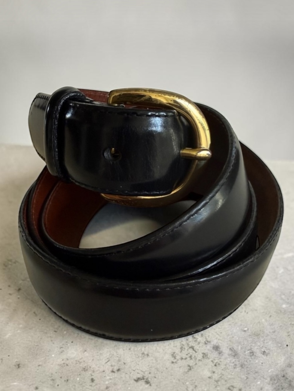 Coach Men’s 3921 Brass Buckle Polished Leather Black Belt Size 42” 105CM
